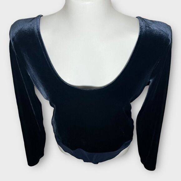 J. Crew Jeans Dark Blue Velvet Long Sleeve Snap Gusset One Piece Bodysuit Size M - Picture 6 of 13